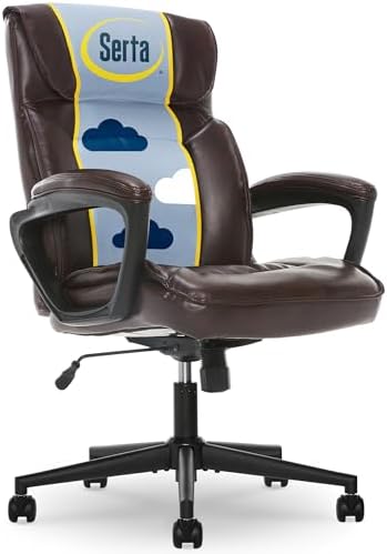 Serta Executive Office Chair with Lumbar Support, Padded Arms Leather Chair by Serta