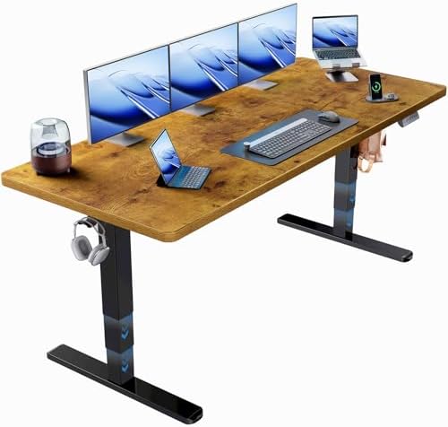 HUANUO 71x30 Inch 3-Stage Legs Electric Standing Desk,Large Height Adjustable Office Desk with Brushless Motor,Stand Up Desk with 4 Memory Presets & 2 Hooks,Computer Desk for Home Office,Vintage Brown by HUANUO
