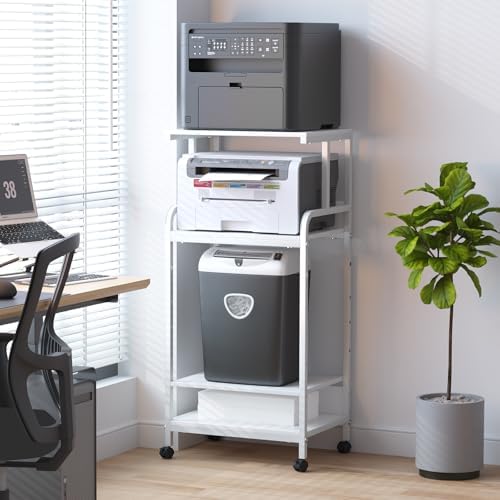 Arbuxzuy 4-Tier Printer Stand with Storage Shelf, Mobile Printer Table for Home Office, Adjustable Stand for Printer, Scanner, Fax (White) - Image 3