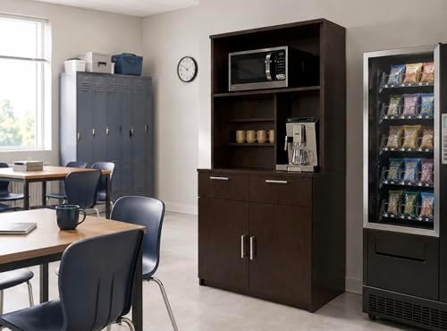 BREAKtime Breakroom Cabinet with 2-Door Base Storage & Upper Hutch, Microwave Space, Fully Assembled, 36" W x 24" D x 75" H, Appliances Not Included, Espresso - Image 4
