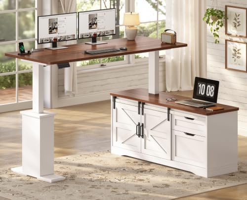 SEDETA Farmhouse L Shaped Executive Standing Desk with Storage Drawers by SEDETA