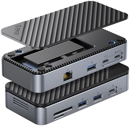 ORICO 9-in-1 USB C Hub with M.2 NVMe SSD Enclosure 10Gbps, Tool Free Hub Docking Station with Built-in Fan, Gigabit Ethernet, 100W PD, SD/TF, Type C & USB A for Laptop MacBook by ORICO