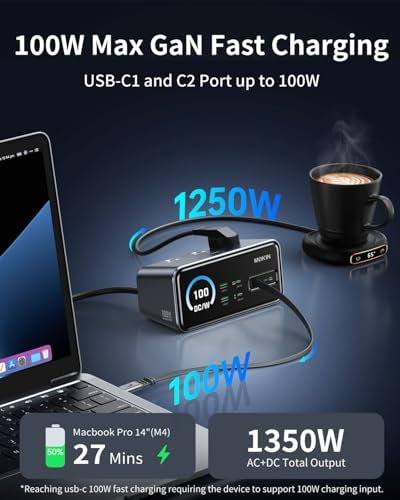 MOKiN 8-in-1 Charging Station 100W GaN, Fast Desktop Charging Station with 3 AC, 3 USB-C, 2 USB-A, USB-C Power Strip with 3ft Retractable Cable Charger Stations for iPhone 17,MacBook Pro, Laptop etc. - Image 3
