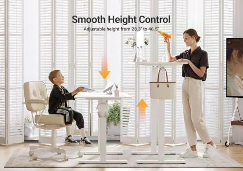 Seang Electric Standing Desk Adjustable Height, 55 x 24 Inch Sit Stand Desk with T-Shaped Frame, 3 Memory Presets & Cable Management for Home Office Computer Workstation, White Frame/White Top - Image 4