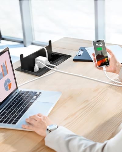 3Pack Conference Table Power Hub, Outlet Multimedia Connectivity Box with 1 HDMI + 1 RJ45 + 20W USB C + 2 USB A + 2 AC Outlets, Heavy Duty Metal Table Top Box for Countertop Office UL Listed - Image 5