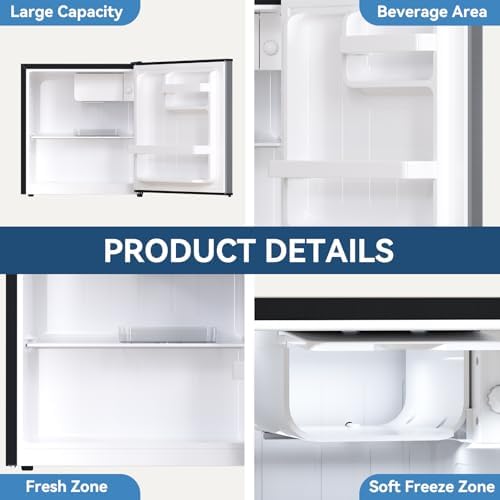 1.7 Cu.Ft Mini Fridge with Freezer, Mini Fridge for Bedroom, Small Refrigerator, Dorm Refrigerators with Freezer, Compact Refrigerator for Office, Apartment, Dorm, Bedroom (Grey) - Image 4