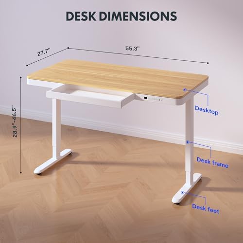 FLEXISPOT Comhar 55" Electric Standing Desk with Drawers, USB Charging Ports, Quick Assembly, Height Adjustable Sit Stand Computer Desk with Child Lock for Scandinavian Home Office, Maple - Image 3
