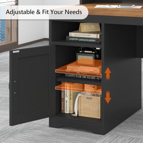 65" Farmhouse Computer Desk with Drawers and Printer Stand for Home Office - Image 6