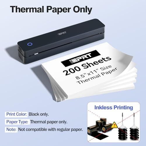 iDPRT Portable Thermal Printer Wireless for Travel, Printers for Home Use, Come with Carry Case& 10 Sheets Thermal Paper, Support 8.5x11 US Letter&A4 Thermal Paper, Compatible with Phone Laptop - Image 5