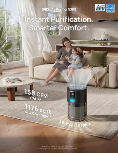 DREO Smart Air Purifier for Home, Up to 1176 ft², HEPA Sleep Mode, Air Cleaner for Large Rooms & Bedrooms, Wi-Fi/Voice/Alexa, Pets, Smoke, Dust, Pollen & Odors, PM2.5 Monitor, DR-HAP009S (Dreo 539S) - Image 3