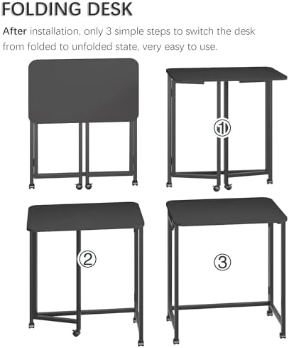 4NM 23.6" Mobile Small Rolling Computer Desk, Folding Laptop Cart Table with Wheels, Portable Office Desk for Small Space Couch Bed - All Black - Image 6