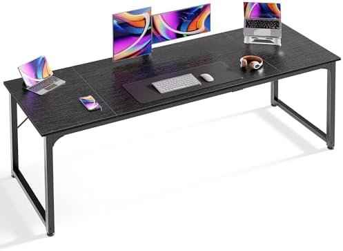 Huuger Computer Desk, 70 Inch Office Desk, Gaming Desk with Storage, Writing Desk Work Desk for Home Office, Study, Long Simple Desk, Large Legroom, Metal Frame, Black by Huuger