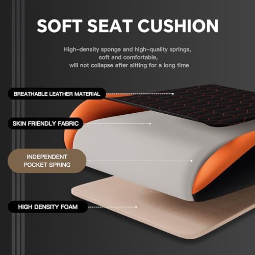 Gaming Chair with Footrest, High Back Gaming Chairs PVC Leather Ergonomic Gamer Chair with Adjustable Headrest Lumbar Support Racing Style Video Gaming Chair for Office/Home (Sky Orange) - Image 7