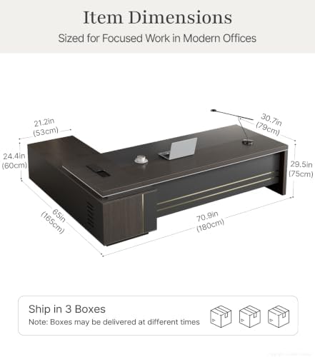 71" L-Shaped Executive Desk with Reversible Return, Modern Office Desk with Drawers, Open Shelves, Ventilated CPU Compartment, Built-in Power Hub with AC Outlet, 2 USB A, USB-C, HDMI, RJ45 - Image 2
