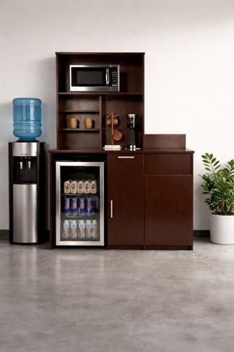 BREAKtime Fridge Space Hutch Cabinet with Microwave Space and Trash Bin, Commercial Office Breakroom Cabinet, Fully Assembled, 54" W x 24" D x 75" H, Appliances Not Included, Espresso - Image 2