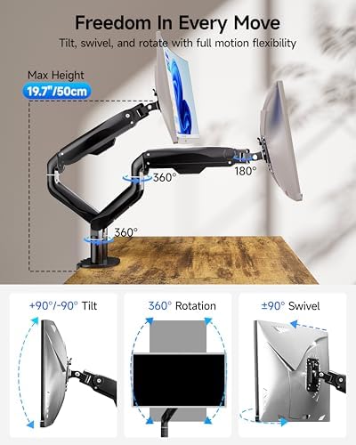BIZUM Dual Monitor Stand for 17″-42", Heavy Duty Ultrawide Monitor Arm Dual-Monitor Mount VESA Mount with Clamp/Grommet Base, Holds 33.1lbs per Arm, Black - Image 4