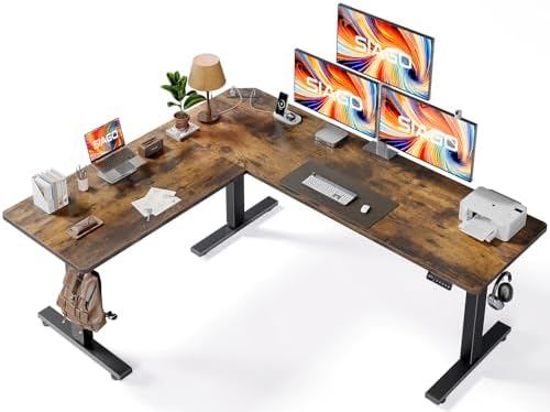 SIAGO L-Shaped Standing Desk - 75 x 63 Inch Adjustable Corner Standing Desk with Charging Station - L Shape Sit Stand Table with Memory Controller, Splice Board for Home Office by SIAGO