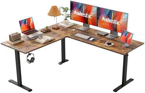 Agilestic 63 x 55 Inch L Shaped Electric Standing Desk, Rustic Brown by Agilestic