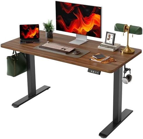 TIQLAB Electric Standing Desk, 47 * 24 Inches Adjustable Height Stand up Desk,Sit Stand Home Office Table with Splice Board, Black Walnut by TIQLAB