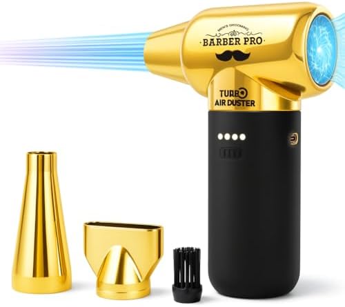 Compressed Air Duster - Electric Duster for Hair Barber, 3 Gear Mini Portable Jet Dry Air Blower, for PC, Office,Salon, Fan, Laptop, Keyboard, Car -Black Gold by MEN%27S+GROOMING+BARBER+PRO