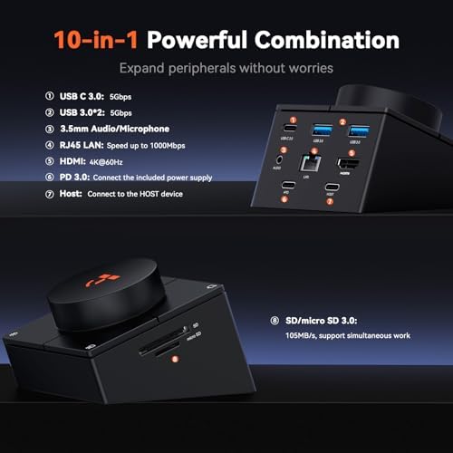 TobenONE 10-in-1 USB C Hub with Shortcut Keys, Volume Knob, 4K HDMI - Image 5