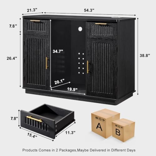 Okvnbjk Mini Fridge Cabinet with Storage & Power Outlet, Black - Image 2