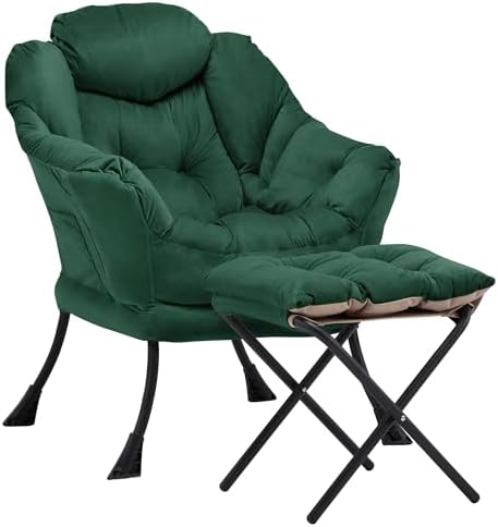 Lazy Chair with Ottoman, Comfy Reading Chair, Emerald Green by Aunekiv