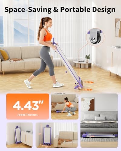 Folding Walking Pad with 15% Incline/RGB Light/Dual Screen Display, 3.5HP Treadmills for Home, Portable Walking Pad Treadmill with Handle Bar and 4 Adjustable Incline, 350lbs Capacity, Smart App - Image 5