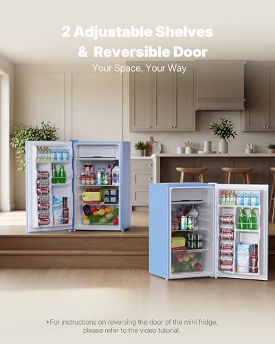 Upstreman 3.2 Cu.Ft Mini Fridge with Freezer, Blue-BR321 - Image 5