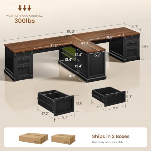 SEDETA 110.2" 2 Person Desk with 6 Drawers & Storage Shelves, Power Strip - Image 2
