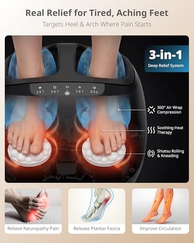 ibreo Shiatsu Foot Massager for Foot Neuropathy, Plantar Fasciitis, Pain Relief, Tired Relaxation, with Heat, Deep Rolling & Kneading Therapy, 360° Air Compression for Men Women Seniors Size Up to 13 - Image 2
