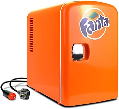 Fanta Mini Fridge - 6 Can Refrigerator for Bedroom Office, Portable Table Top Beverage Cooler, 12V 110V Refrigerador For Drinks, Soda, Wines, Use In Car, Dorm, Outdoor, Patio by Koolatron
