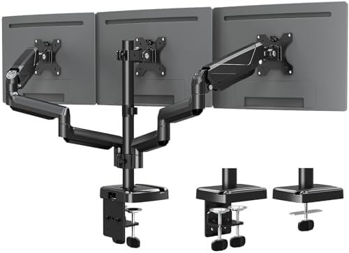 MOUNTUP Triple Monitor Mount, Triple Monitor Desk Mount for Max 27 inch Computer Screens, 3 Monitors Stand for Desk, Monitors Arm with Swivel, Tilt, Rotation, Each Arm Holds 4.4-19.8 lbs by MOUNTUP