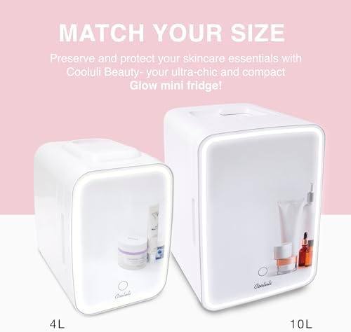 Cooluli Glow 4L Mini Skincare Fridge with Mirror & LED Light - Small Refrigerator for Skin Care, Makeup, Food & Drinks - Portable Mini Fridge for Bedroom & Office, 100-240V, White Mirror LED - Image 7