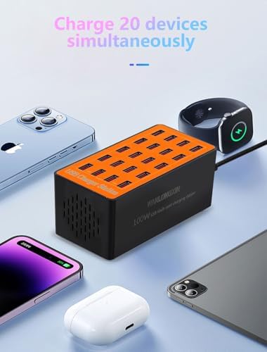 USB Charging Station,100W 20-Port Multi Smart Safety Fast Charger Station for Phone Tablet Watch Headphone PS, Compact Desktop Charger Home Office Travel - Image 2