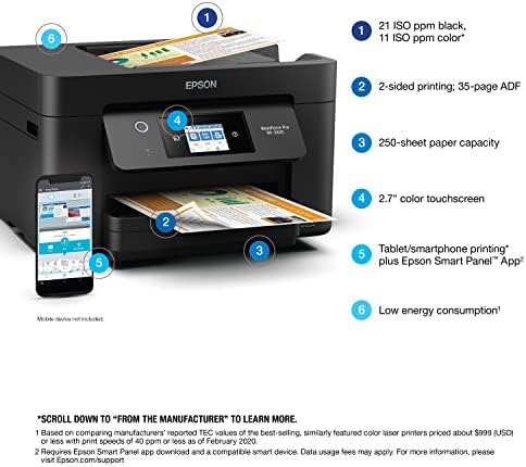 Epson Workforce Pro WF-3820 Wireless All-in-One Printer with Auto 2-Sided Printing, 35-Page ADF, 250-sheet Paper Tray and 2.7" Color Touchscreen (Renewed) - Image 4