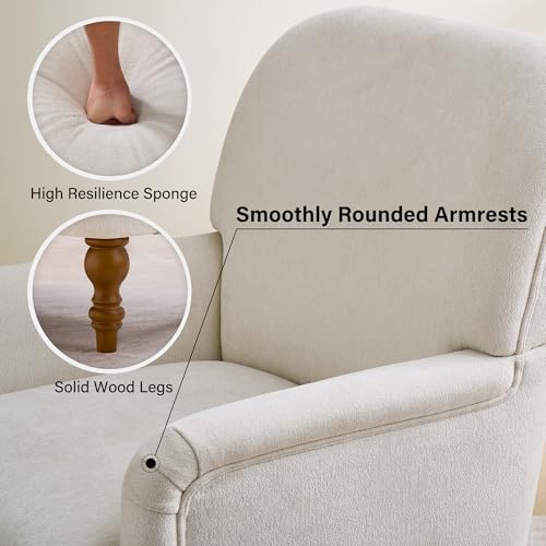 Modern Wingback Accent Chair, Upholstered Fabric Living Room Armchair with Wood Legs, Single Sofa Lounge Chair for Bedroom, Office & Reading Room (2, Beige) - Image 5