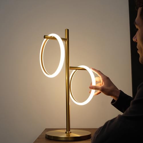 Brightech Saturn Table Lamp, Great Living Room Decor, Desk Tree Lamp for Offices, Contemporary Lamp for Living Rooms, Nightstand Lamp with 2 LED Lights for Bedroom Reading - Brass - Image 2