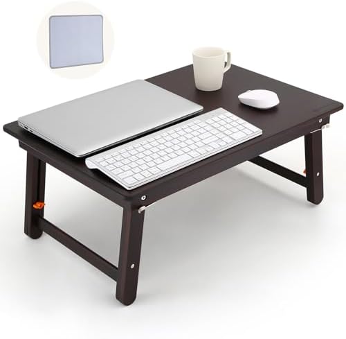 Nnewvante Foldable Laptop Desk, 25.6 Inch Bed Tray Table, Black Walnut by Nnewvante