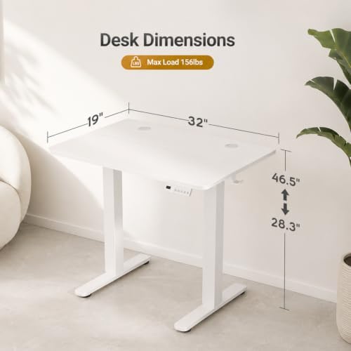 Claiks Electric Small Standing Desk, 32x19 Inch, White - Image 3