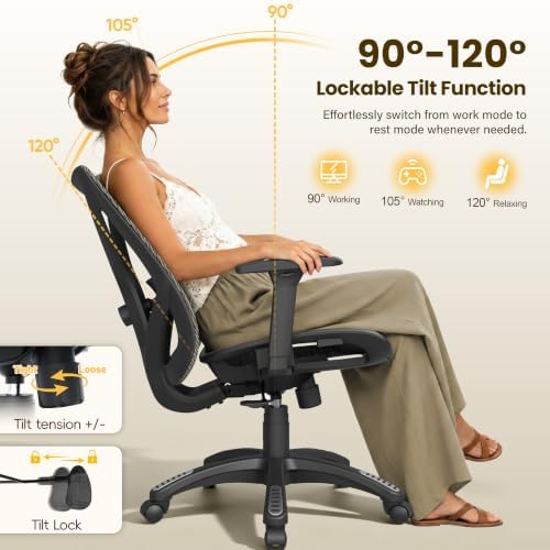 Ergonomic Office Chair, Mesh Computer Desk Chairs with BIFMA X5.1 Certified, Adjustable Lumbar Support, 3D Arm, Tilt Back, Wide Seat, Comfy Swivel Work Task Chair for Company and Home (Apricot Mist) - Image 7