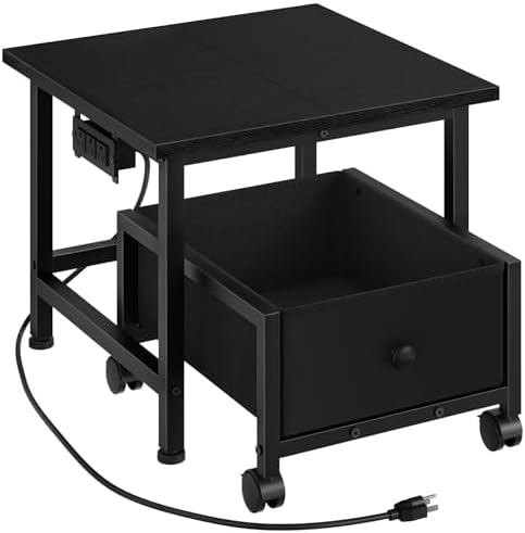 HOOBRO Mini Fridge Stand with Non-Woven Storage Basket and Power Outlet, Mini Fridge Cabinet with Wheels and Adjustable Feet, Mobile Fridge Shelf, for Home, Apartment, Dorm, Black BB355UBX01 by HOOBRO