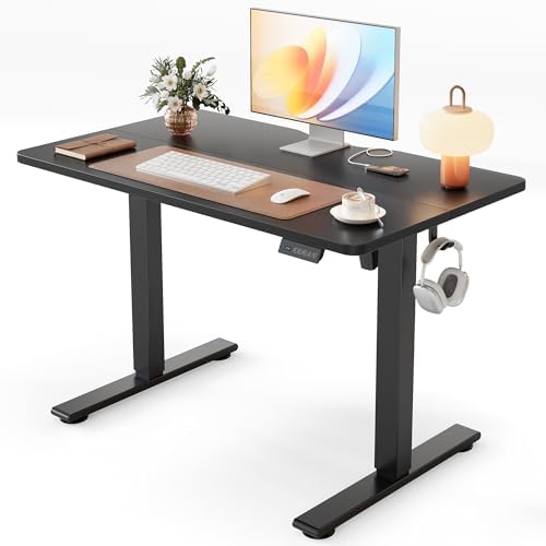 Cubiker 40 x 24 Inch Standing Desk, Stand up Height Adjustable Home Office Electric Table, Sit Stand Desk with Splice Board, Black Frame & Black Desktop by CubikerHomeOfficeFurniture