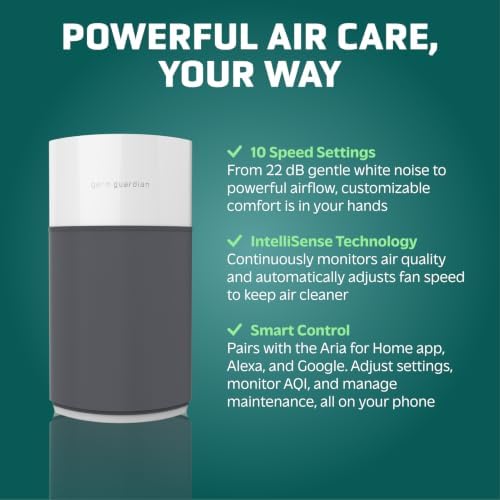 GermGuardian AirSafe+ XL Air Purifier for Bedroom and Home - UV-C - 360-Degree True HEPA Filter - Filters Pet Dander, Dust, Pollen, Smoke - Air Quality Monitor - AC3200 - Gray & White - Image 5