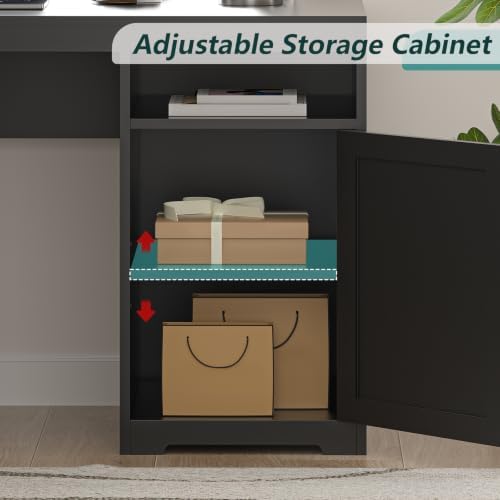 63" Farmhouse L Shaped Desk with Drawers & Printer Shelf for Home Office - Image 6