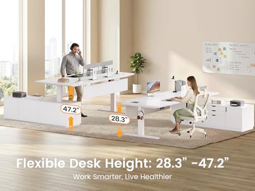 SEDETA 71" Executive Large L Shaped Electric Standing Desk, White - Image 3