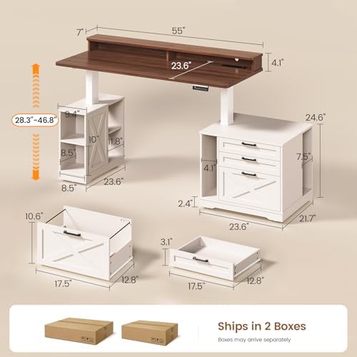 SEDETA Farmhouse Electric Standing Desk with 3 Drawers and File Cabinet - Image 2