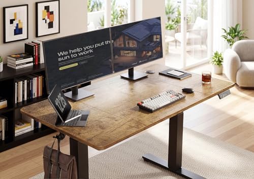 YDN Electric Standing Desk Adjustable Height, 63 x 24 Inches Sit Stand up Desk with Memory Presets & Cable Management, Home Office Desk for Office & Computer Workstation, Black Frame/Rustic Brown Top - Image 2