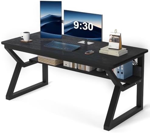 Computer Desk, Office Desk with Storage(55 x 19.7 in, Black) by DiscoverStylishFurniture