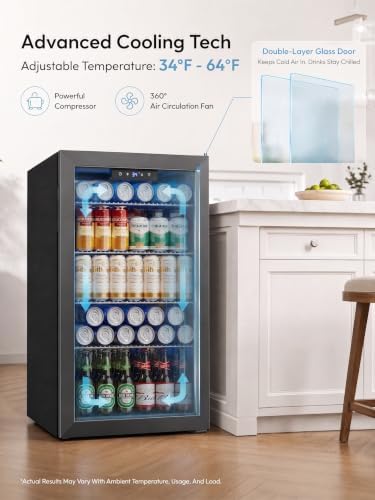 Icyglee 126 Can Mini Fridge, 3.2 Cu.Ft Beverage Refrigerator, NEW Black - Image 3